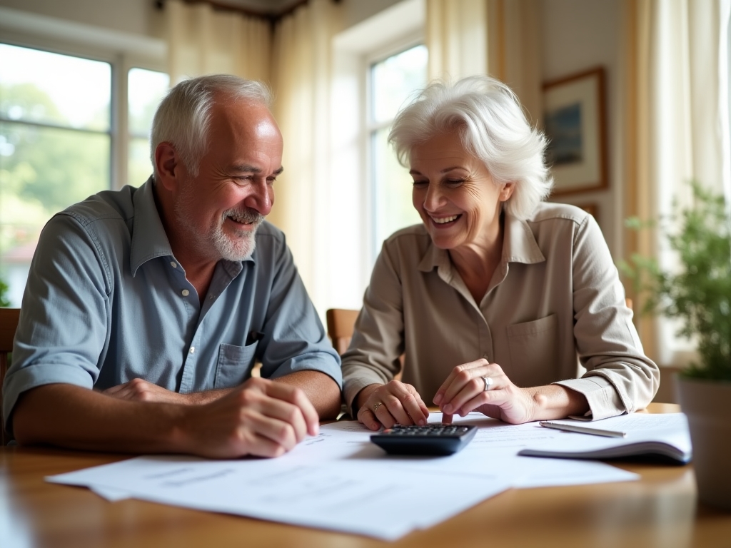 Пожилая пара управляет финансами